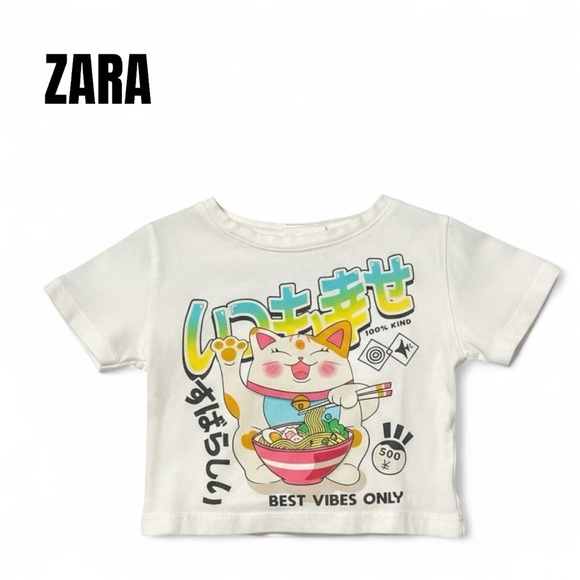 052 Zara Lucky Cat Ramen Noodle Graphic Mini Tee - Picture 1 of 3